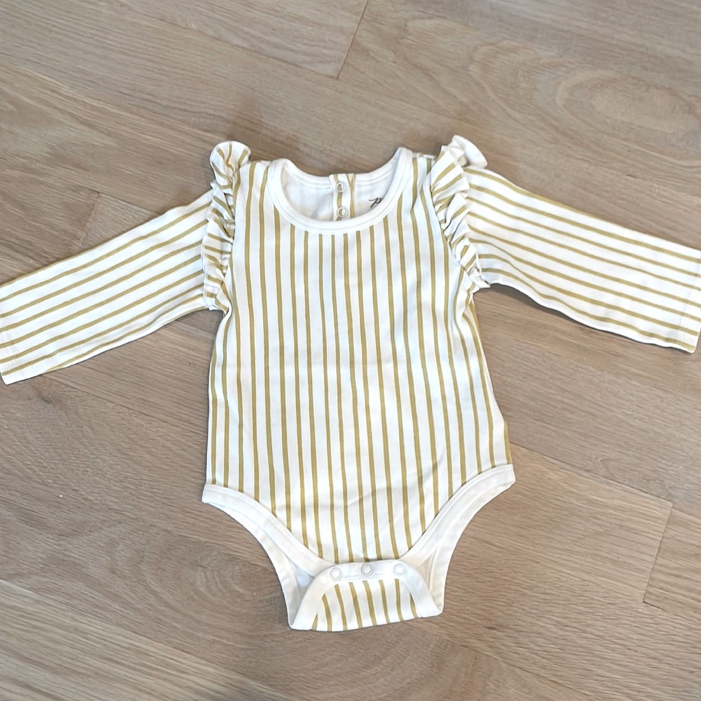 Pehr white and yellow ruffle long sleeve onsie